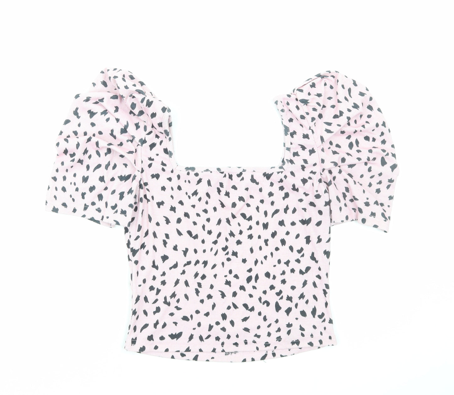 SheIn Womens Pink Geometric Polyester Basic Blouse Size S Round Neck