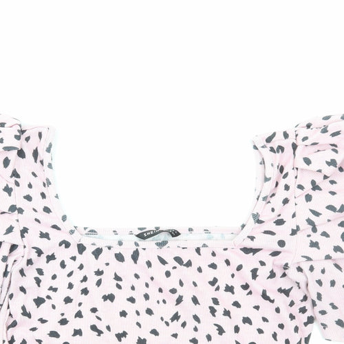 SheIn Womens Pink Geometric Polyester Basic Blouse Size S Round Neck