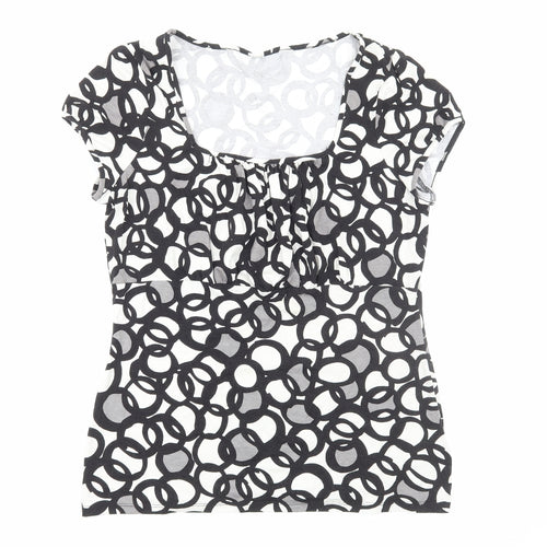 Preworn Womens Black Geometric Viscose Basic T-Shirt Size M Scoop Neck