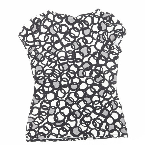 Preworn Womens Black Geometric Viscose Basic T-Shirt Size M Scoop Neck