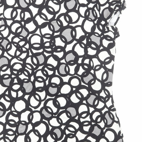 Preworn Womens Black Geometric Viscose Basic T-Shirt Size M Scoop Neck