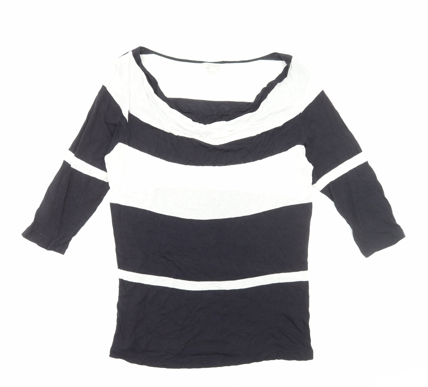 Monsoon Womens Black Striped Viscose Basic Blouse Size 16 Cowl Neck