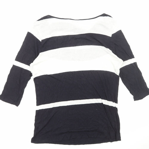 Monsoon Womens Black Striped Viscose Basic Blouse Size 16 Cowl Neck