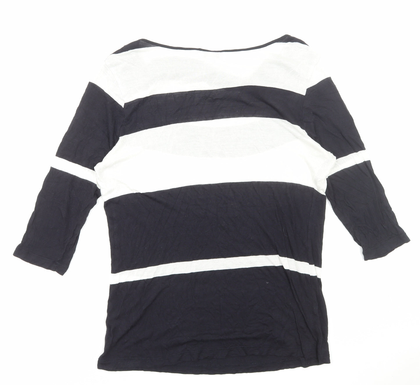 Monsoon Womens Black Striped Viscose Basic Blouse Size 16 Cowl Neck