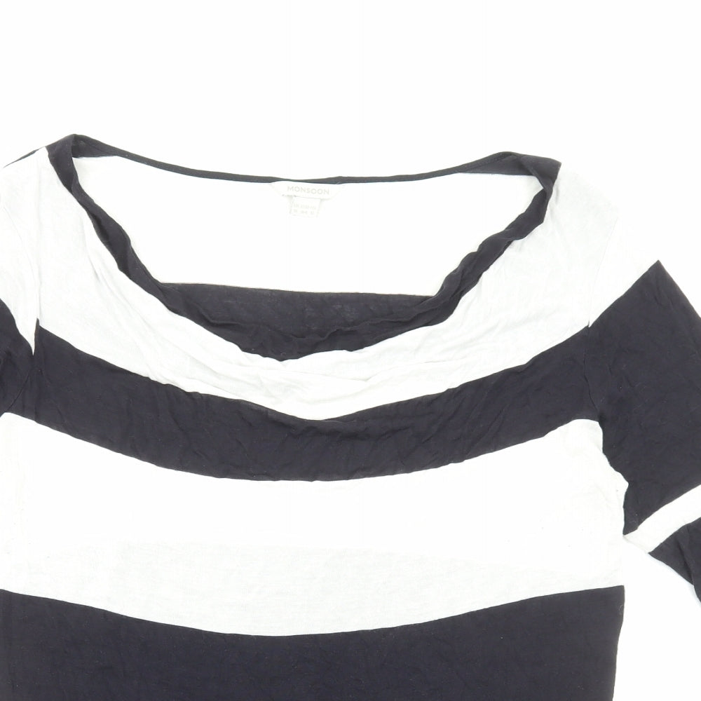 Monsoon Womens Black Striped Viscose Basic Blouse Size 16 Cowl Neck