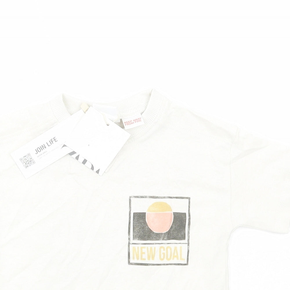 Zara Boys Beige Cotton Basic T-Shirt Size 9-12 Months Round Neck Pullover