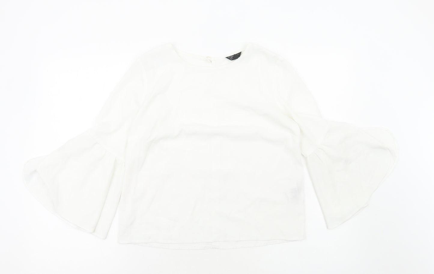 Topshop Womens White Polyester Basic Blouse Size 8 Boat Neck - Flute Sleeve