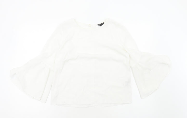 Topshop Womens White Polyester Basic Blouse Size 8 Boat Neck - Flute Sleeve