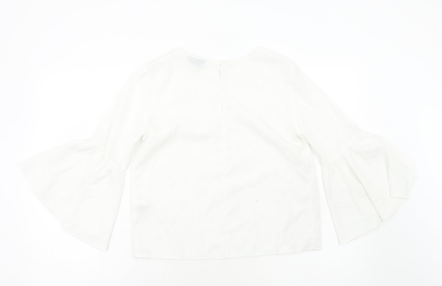Topshop Womens White Polyester Basic Blouse Size 8 Boat Neck - Flute Sleeve