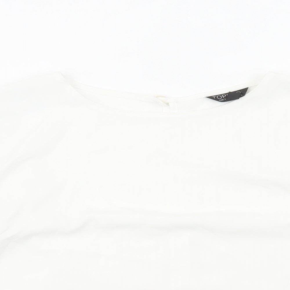 Topshop Womens White Polyester Basic Blouse Size 8 Boat Neck - Flute Sleeve