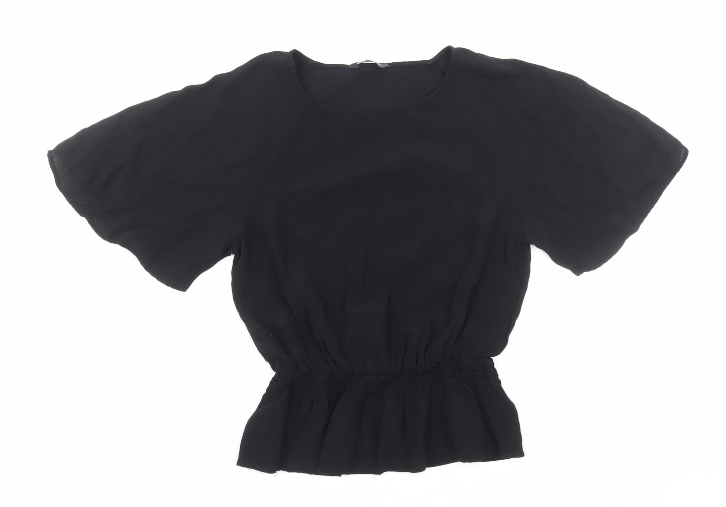 Marks and Spencer Womens Black Viscose Basic Blouse Size 12 Round Neck