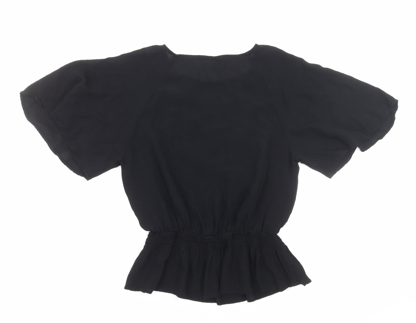 Marks and Spencer Womens Black Viscose Basic Blouse Size 12 Round Neck