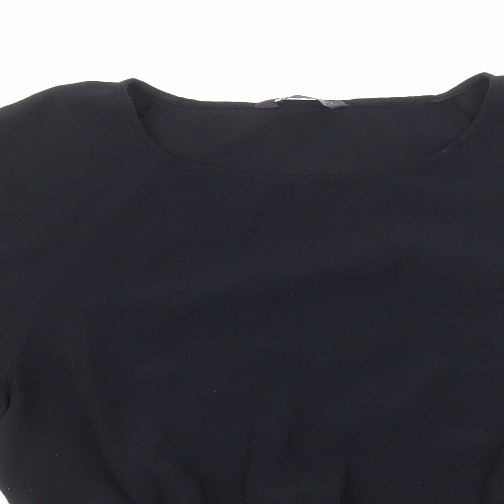 Marks and Spencer Womens Black Viscose Basic Blouse Size 12 Round Neck