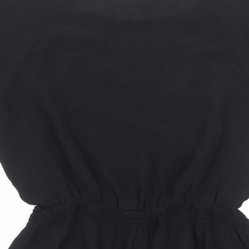 Marks and Spencer Womens Black Viscose Basic Blouse Size 12 Round Neck