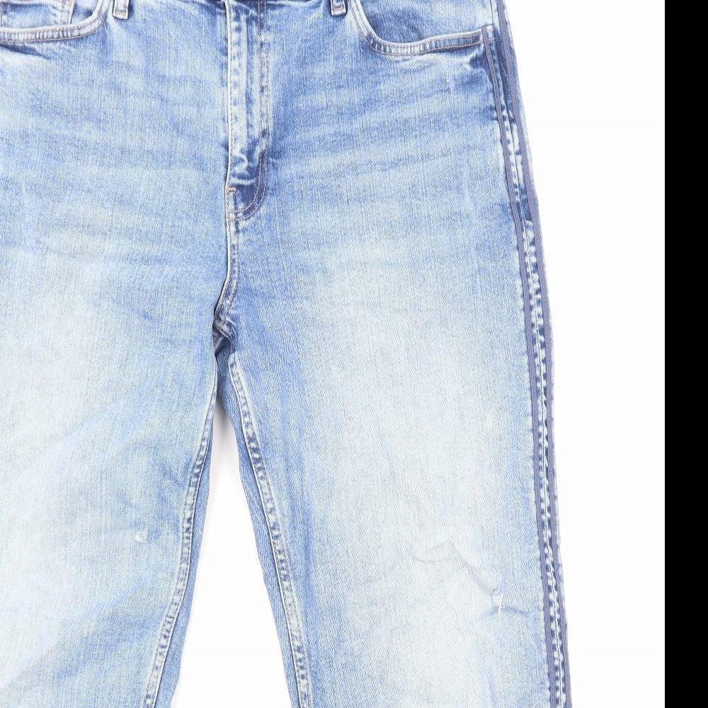 Marks and Spencer Womens Blue Cotton Straight Jeans Size 16 Regular Zip