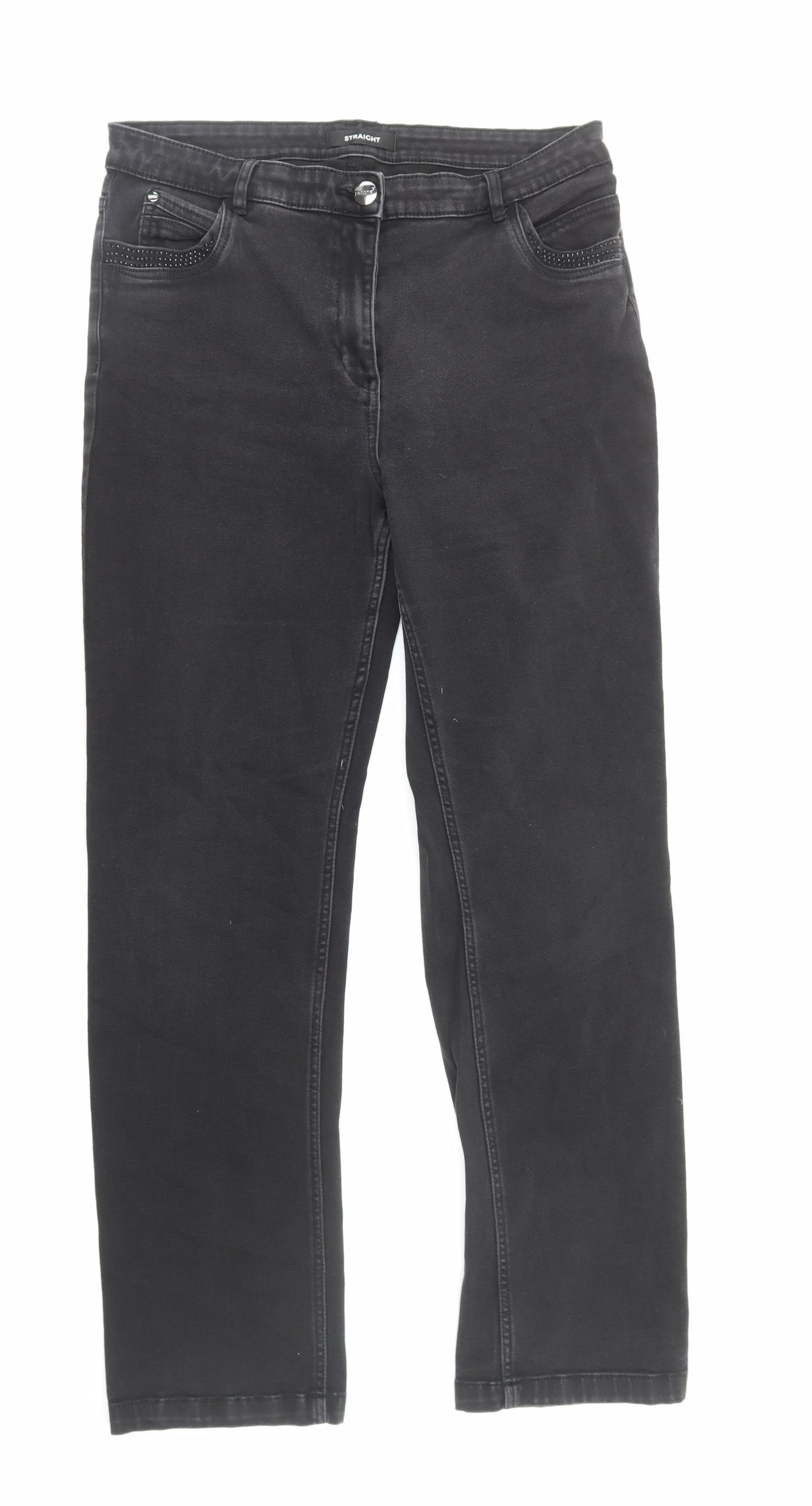 Per Una Womens Black Cotton Straight Jeans Size 16 Regular Zip