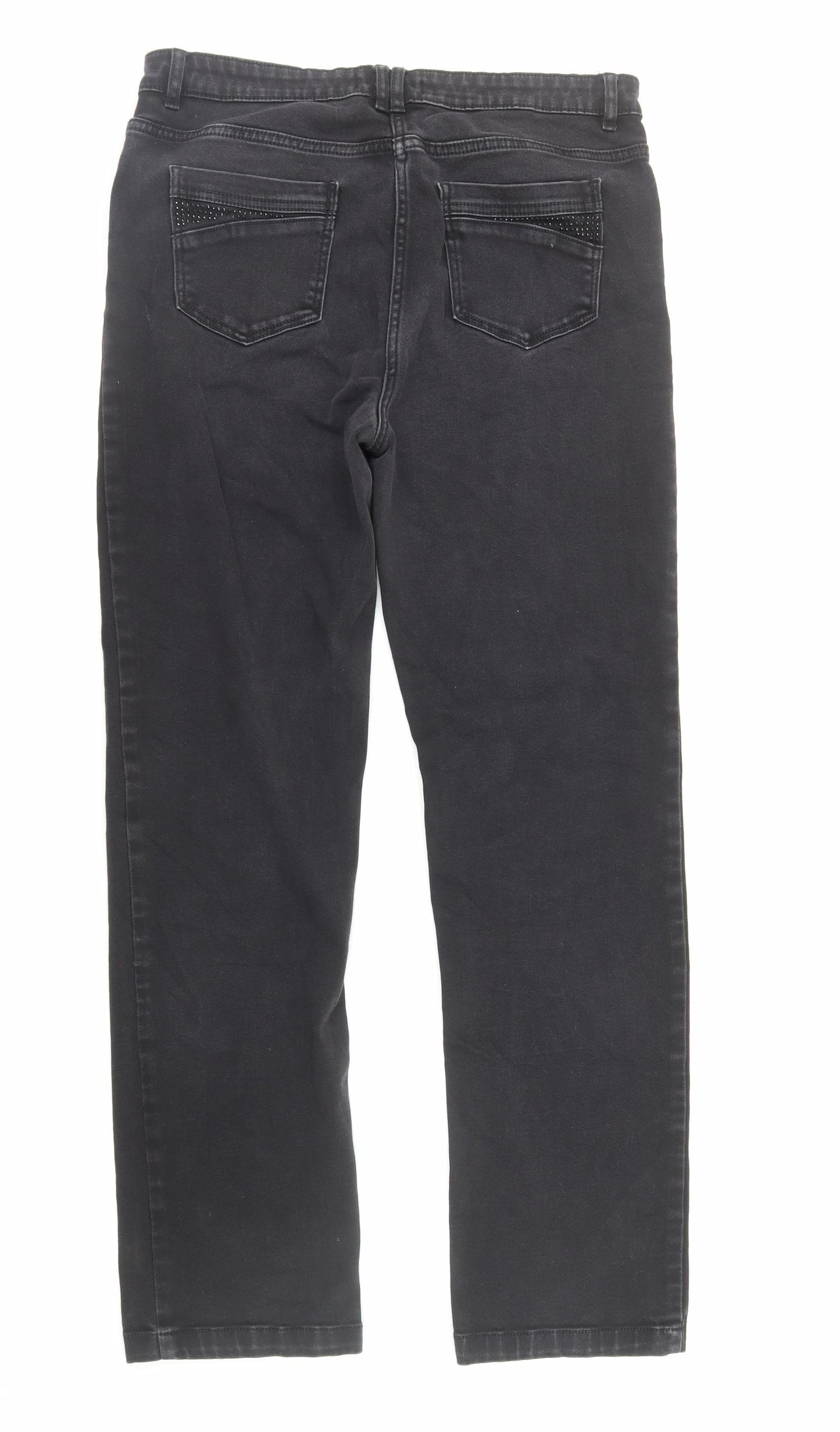Per Una Womens Black Cotton Straight Jeans Size 16 Regular Zip