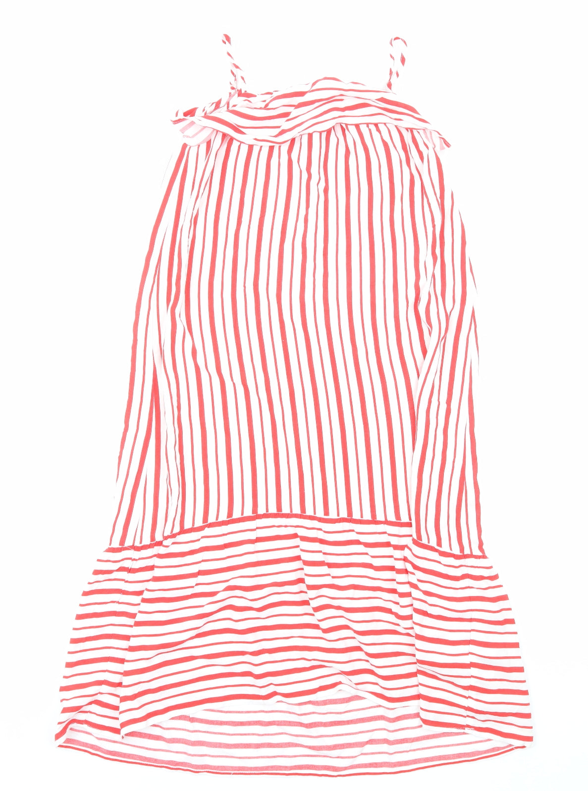 H&M Girls Red Striped Cotton Fit & Flare Size 8-9 Years Square Neck Pullover