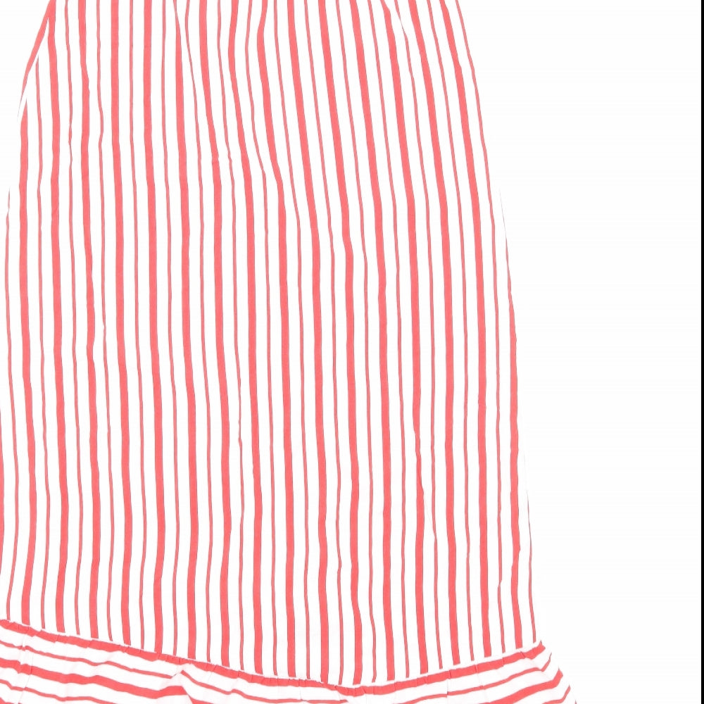 H&M Girls Red Striped Cotton Fit & Flare Size 8-9 Years Square Neck Pullover