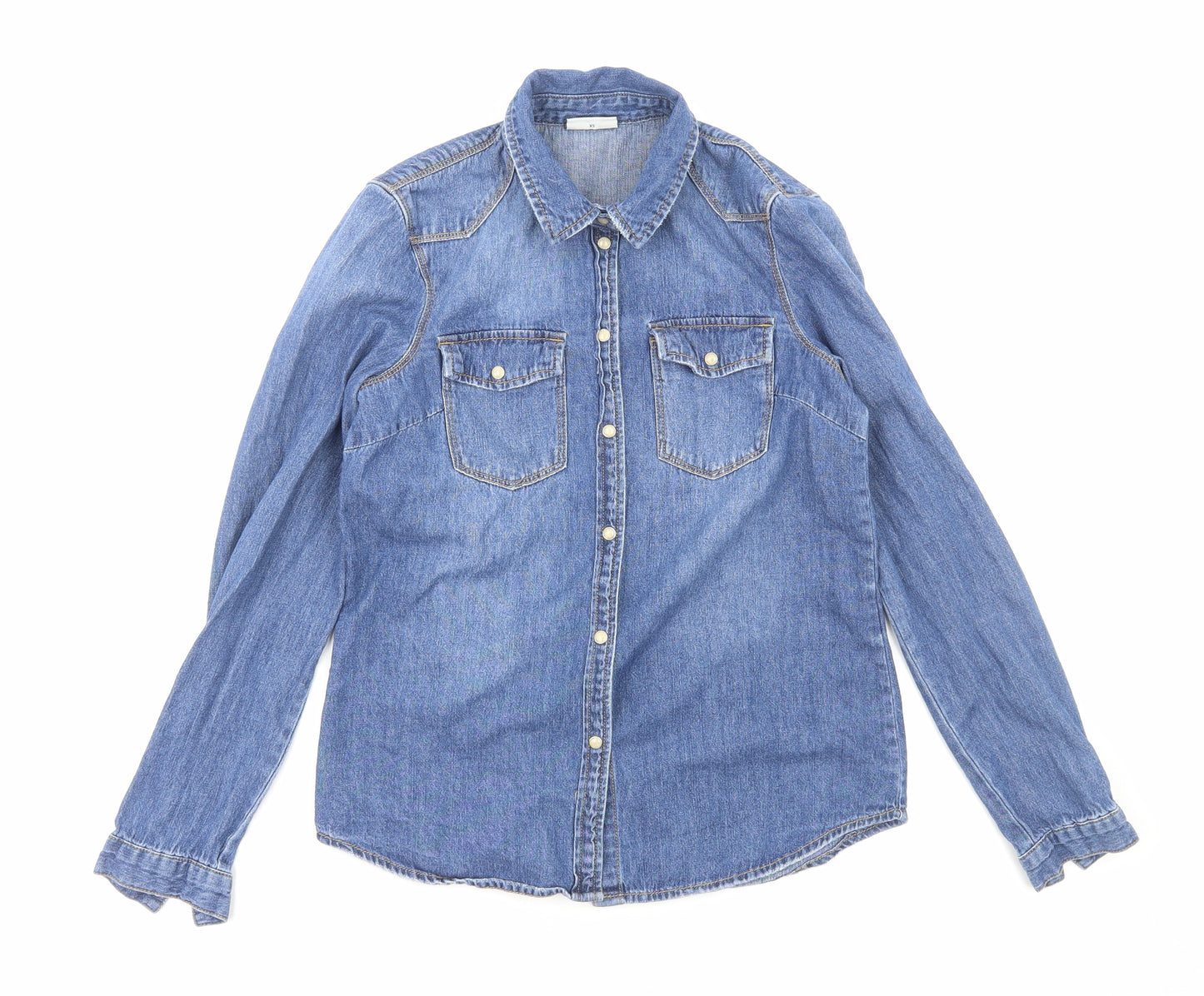 Noisy may Womens Blue Cotton Basic Button-Up Size XS V-Neck