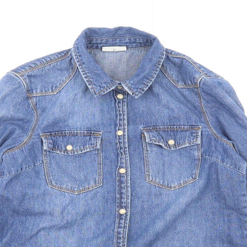 Noisy may Womens Blue Cotton Basic Button-Up Size XS V-Neck