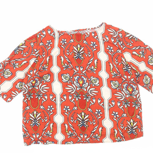 Preworn Womens Orange Geometric Viscose Basic T-Shirt Size M Round Neck