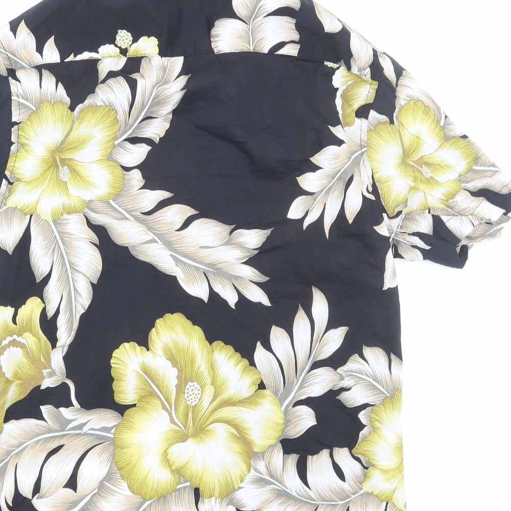 Primark Mens Black Floral Viscose Button-Up Size M Collared Button
