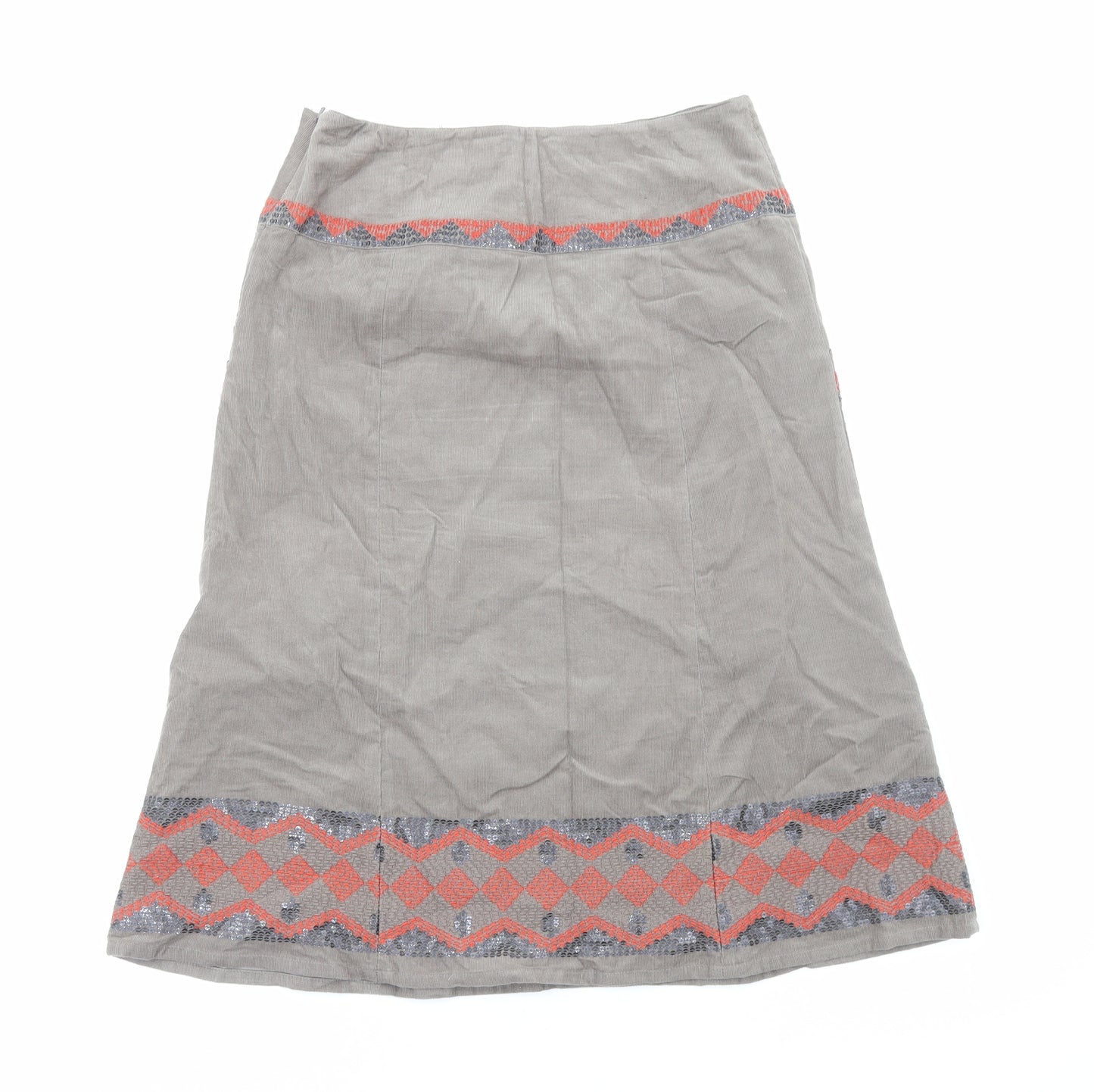 Monsoon Womens Brown Geometric Cotton Flare Skirt Size 8 Zip
