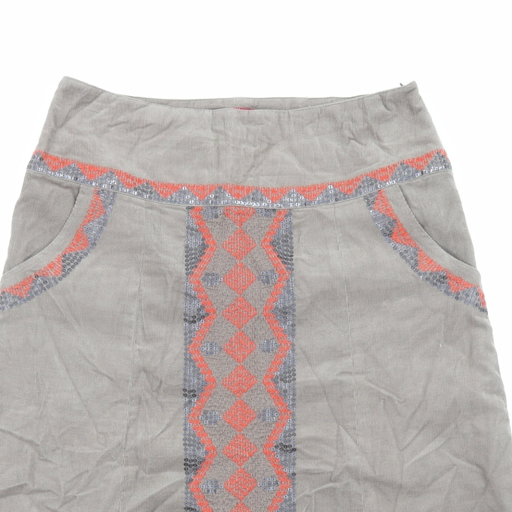 Monsoon Womens Brown Geometric Cotton Flare Skirt Size 8 Zip