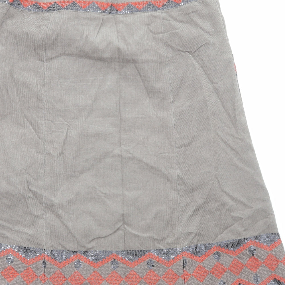 Monsoon Womens Brown Geometric Cotton Flare Skirt Size 8 Zip