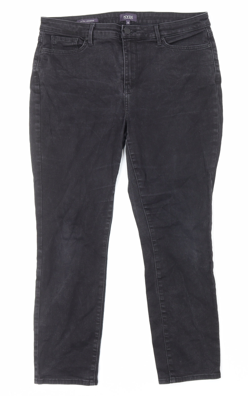 NYDJ Womens Black Cotton Straight Jeans Size 12 Regular Zip