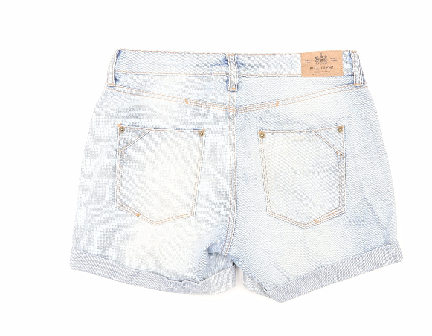 River Island Womens Blue Cotton Hot Pants Shorts Size 8 Regular Button