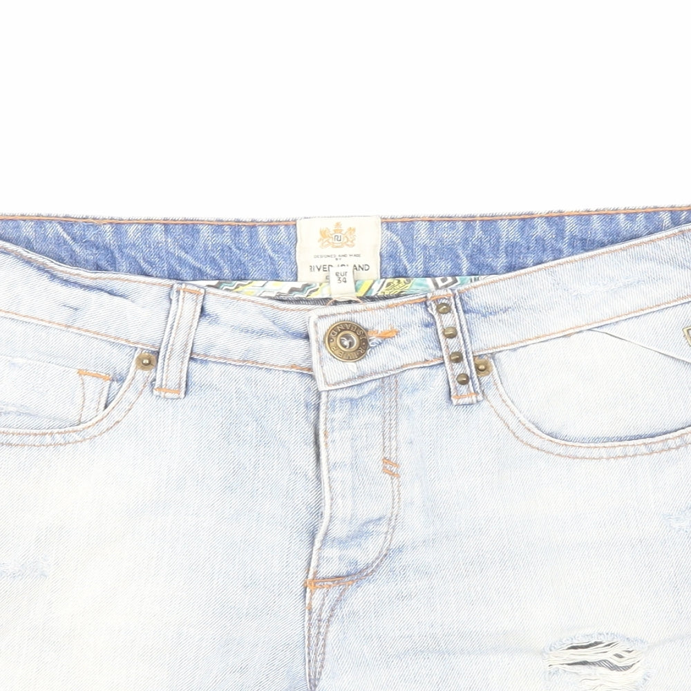 River Island Womens Blue Cotton Hot Pants Shorts Size 8 Regular Button