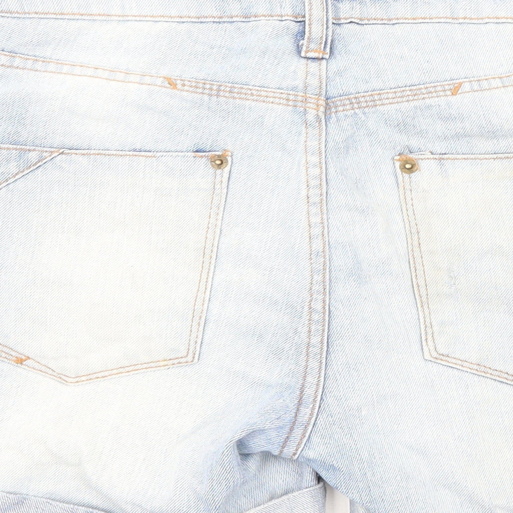 River Island Womens Blue Cotton Hot Pants Shorts Size 8 Regular Button