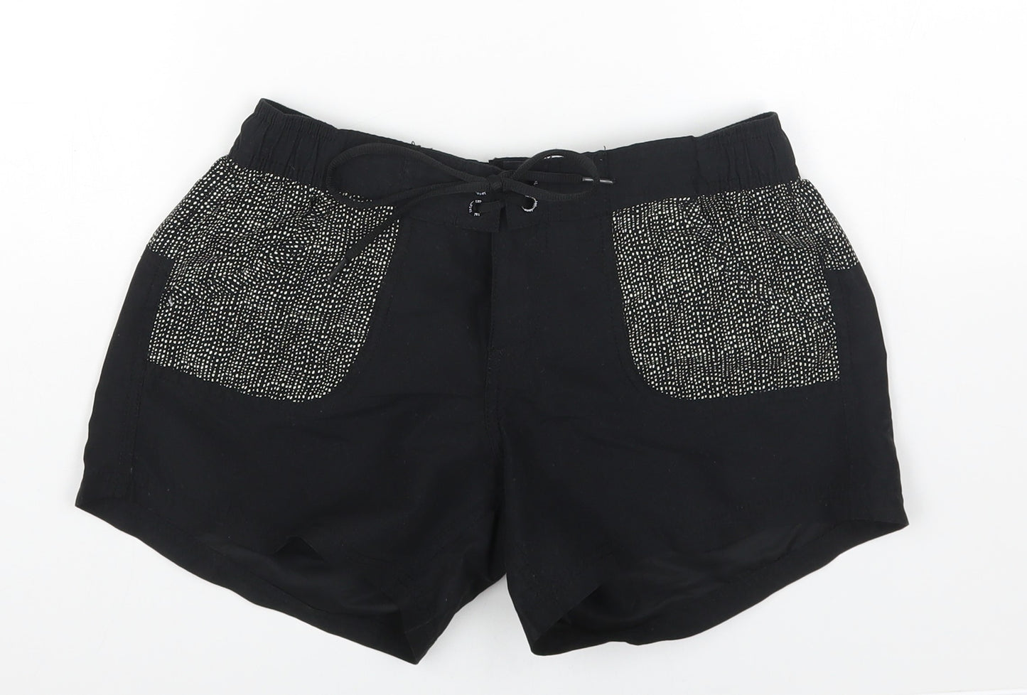 Fat Face Womens Black Geometric Cotton Mom Shorts Size 8 Regular Drawstring