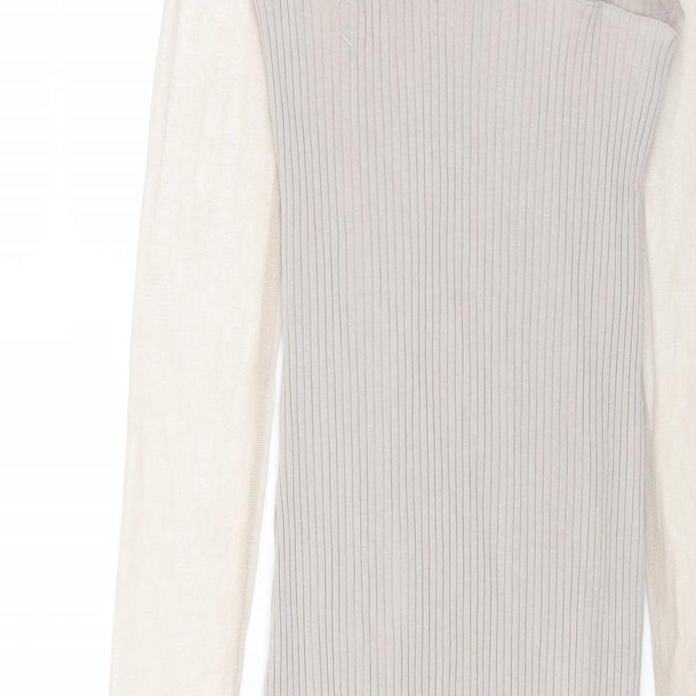 Zara Womens Beige Polyester Bodycon Size M Round Neck Pullover - Mesh Sleeves