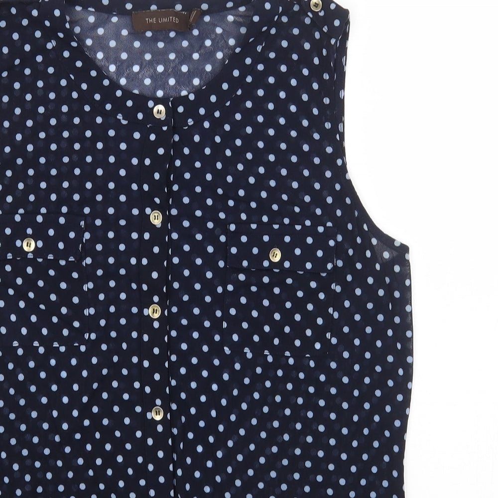 The Limited Womens Blue Polka Dot Polyester Basic Button-Up Size L Round Neck