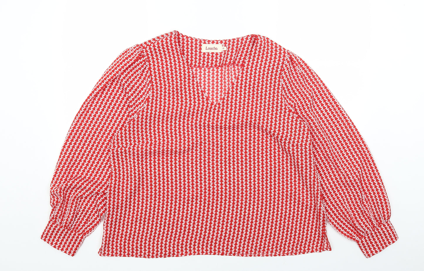 Louche Womens Red Geometric Polyester Basic Blouse Size 16 V-Neck