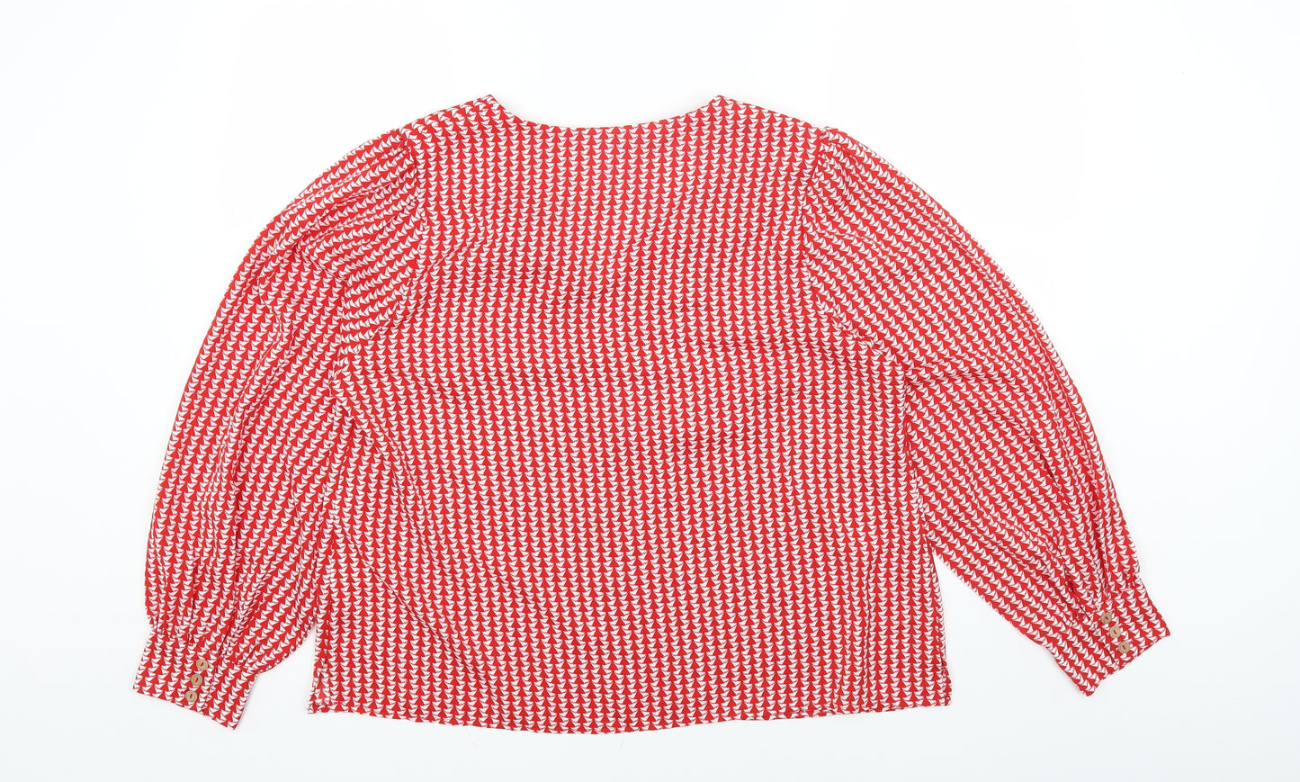 Louche Womens Red Geometric Polyester Basic Blouse Size 16 V-Neck