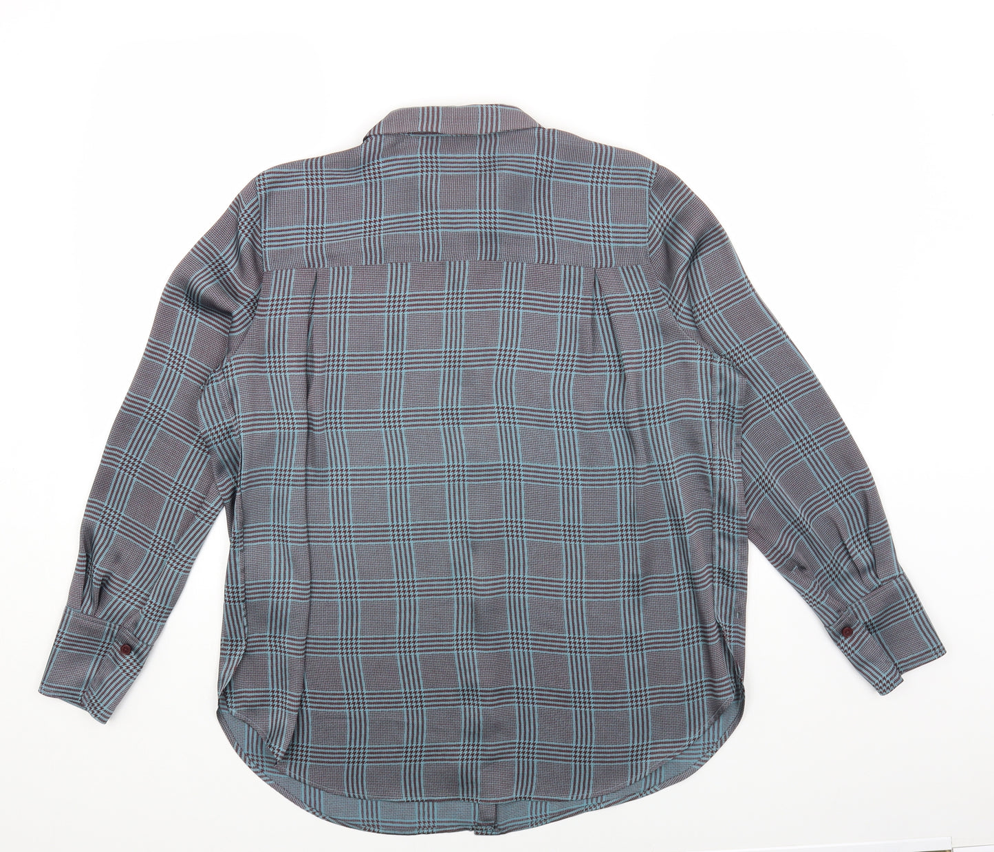 Marks and Spencer Womens Blue Plaid Polyester Basic Button-Up Size 14 Collared