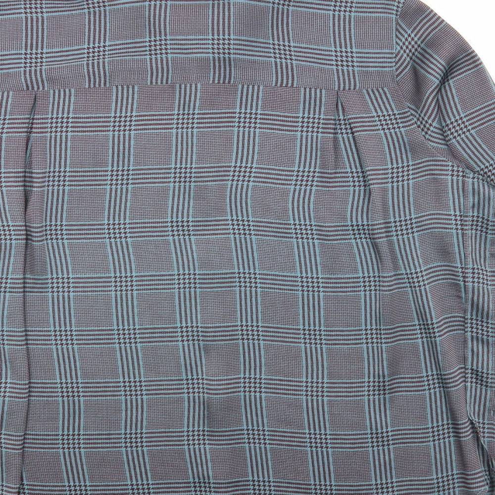Marks and Spencer Womens Blue Plaid Polyester Basic Button-Up Size 14 Collared