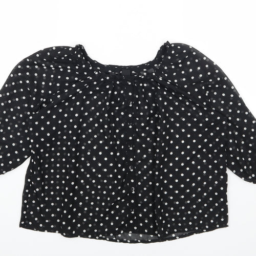H&M Womens Black Polka Dot Polyester Basic Button-Up Size 6 Scoop Neck