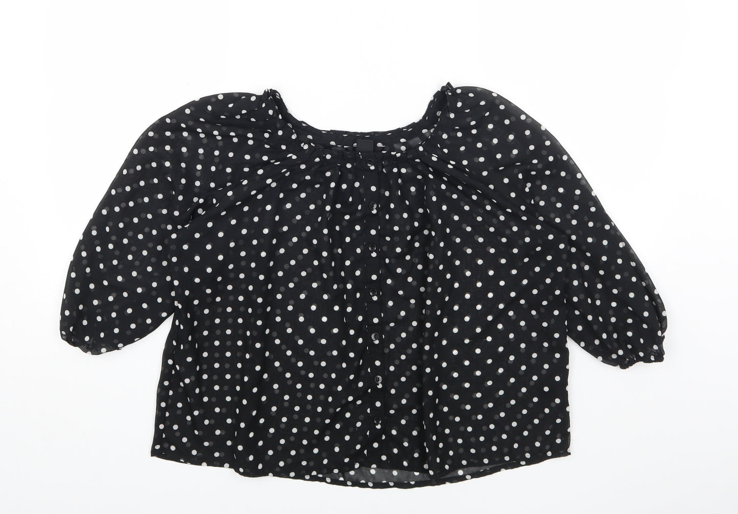 H&M Womens Black Polka Dot Polyester Basic Button-Up Size 6 Scoop Neck
