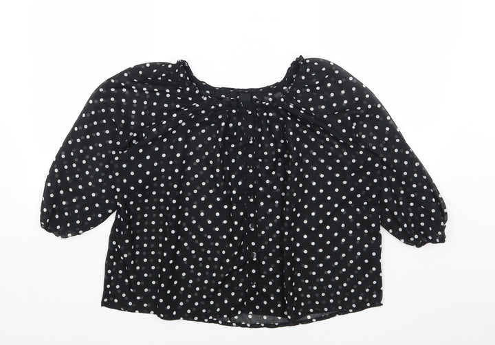 H&M Womens Black Polka Dot Polyester Basic Button-Up Size 6 Scoop Neck