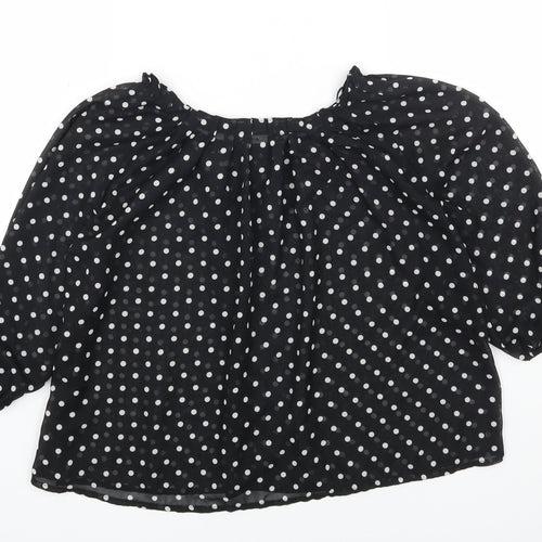 H&M Womens Black Polka Dot Polyester Basic Button-Up Size 6 Scoop Neck