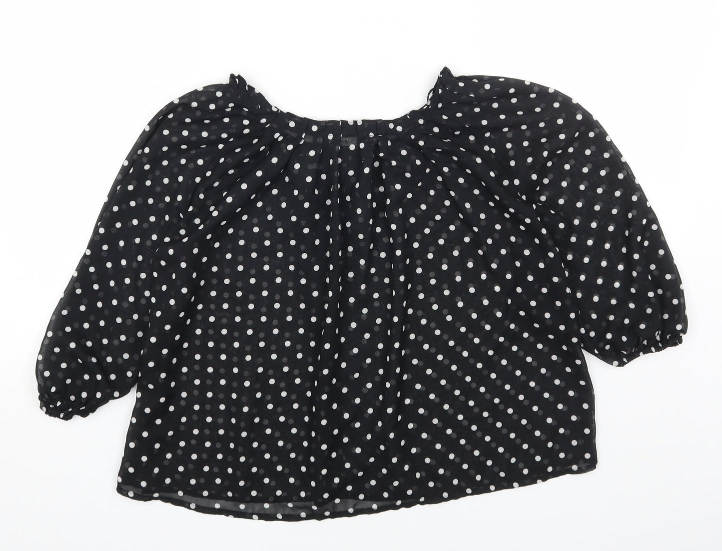 H&M Womens Black Polka Dot Polyester Basic Button-Up Size 6 Scoop Neck