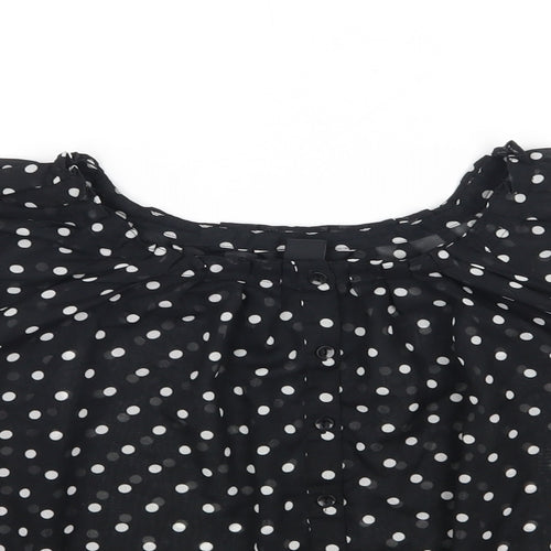 H&M Womens Black Polka Dot Polyester Basic Button-Up Size 6 Scoop Neck