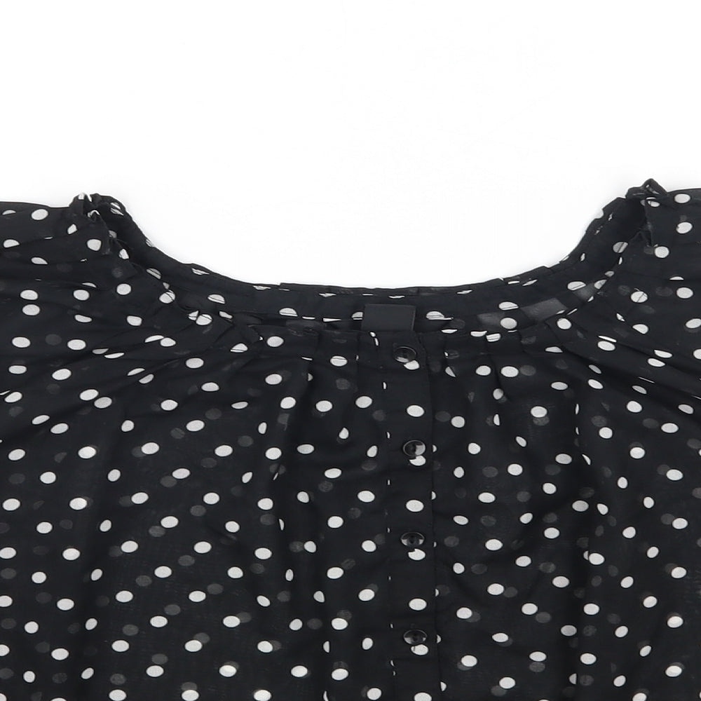 H&M Womens Black Polka Dot Polyester Basic Button-Up Size 6 Scoop Neck