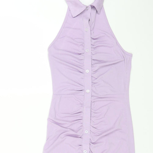 SheIn Womens Purple Polyester Bodycon Size S Halter Button