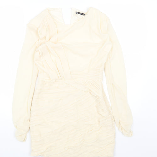 Zara Womens Beige Polyester Mini Size S Boat Neck Pullover